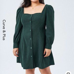 Button Up Corduroy Long Sleeved Dress Cider